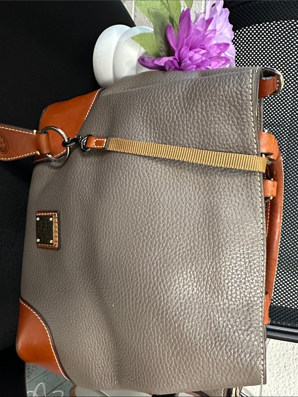 Dooney & Bourke Taupe and Tan Pebbled Leather Shoulder Bag